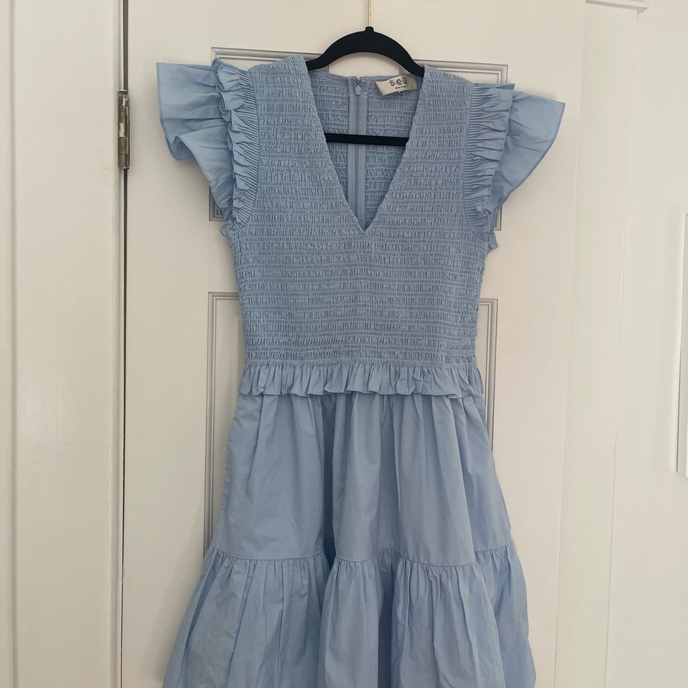 Sea New York light blue dress.  Flutter sleeves and smocked top.  Size 6